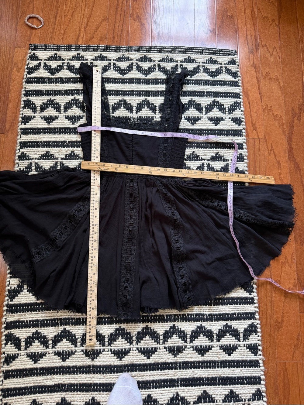 Free People One Verona Dress M Black Sheer Lace Trim Ruffle Whimsigoth Mini - Picture 10 of 10